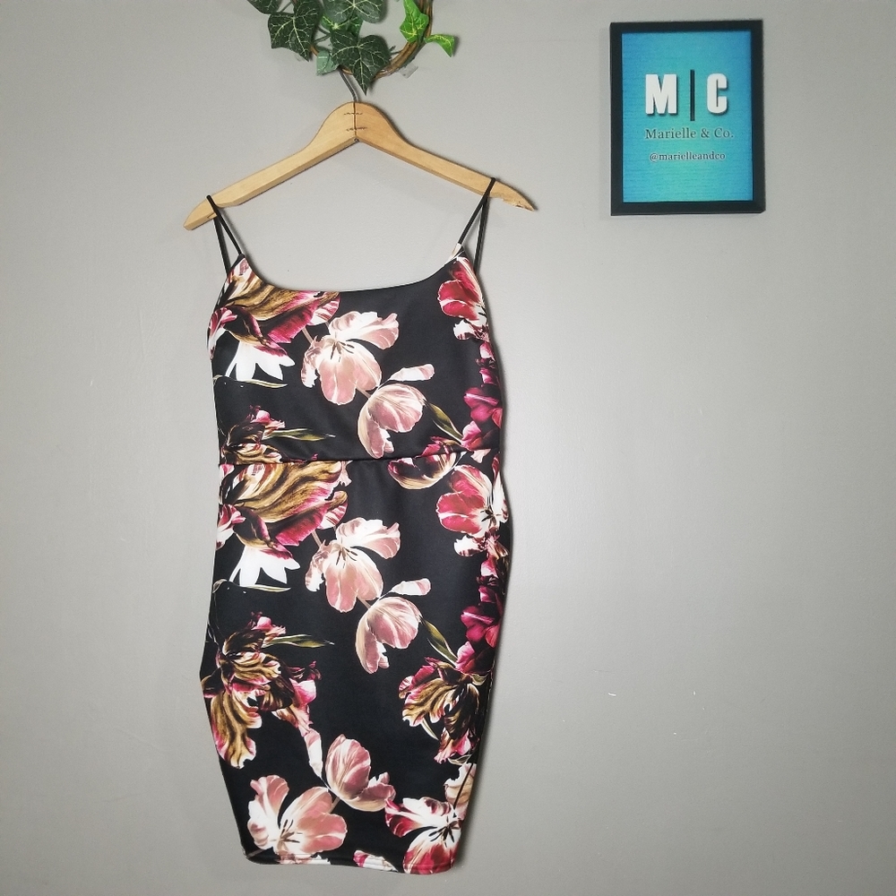 Missguided Floral Low Back Bodycon Black Dress